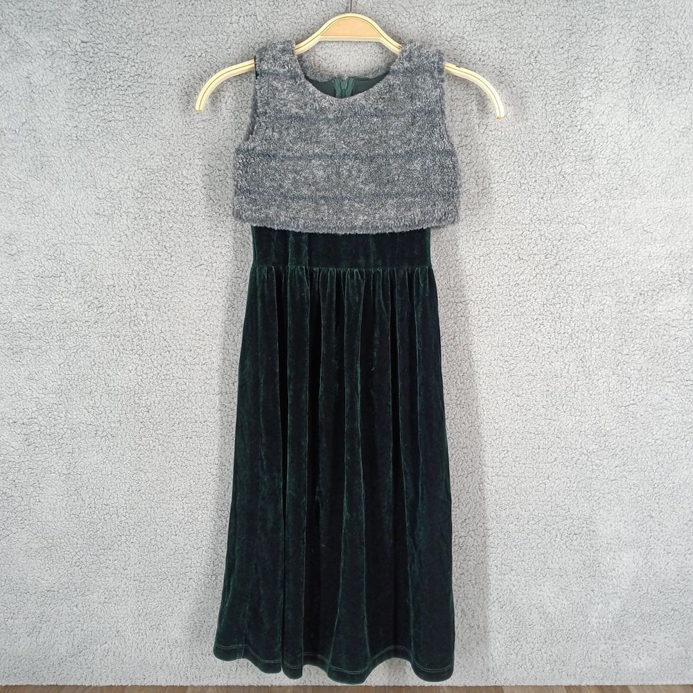 Cindy Couture Child Girls Sz 6 Green Gray Soft Sleeveless Midi Dress Vtg Canada